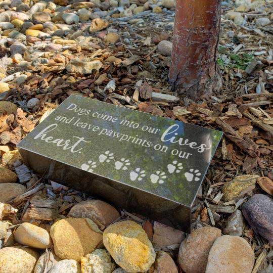 Pet Memorial Stone with Paw Prints on Heart Saying