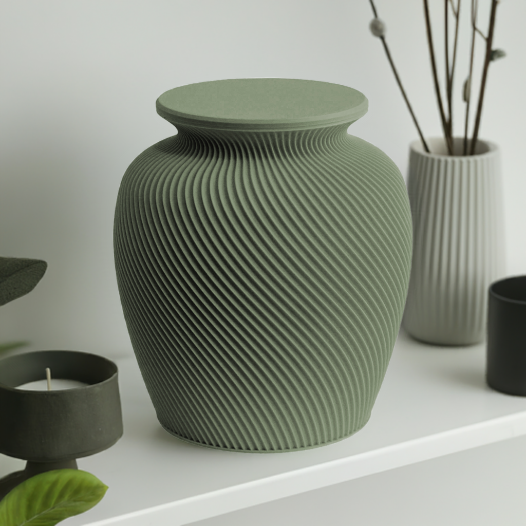 Elm cremation urn in Olive Green