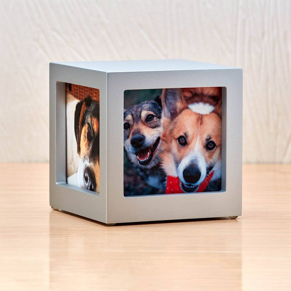 Photo Cube Urn for Pets - Silver